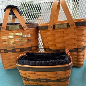 3 Longaberger Collector’s Club Baskets Charter Member Plaques, Liners 1996 1997